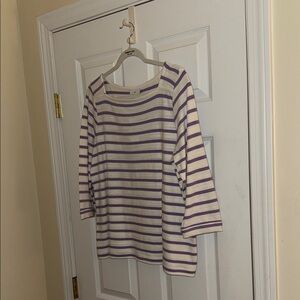 J. Jill Striped Buttoned-cuff Tee In Cream,lavender
